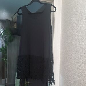 Black Sleeveless Blouce with Lace Hem